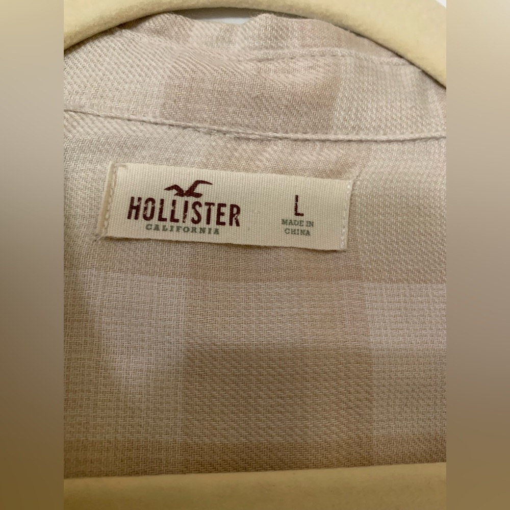 Hollister Light Tan Beige Checkered Long Sleeve Button Up Shirt Large Casual - Picture 3 of 9